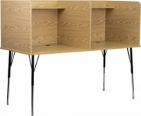 Double Wide Study Carrel with Adjustable Legs and Top Shelf in Oak Finish [MT-M6222-OAK-DBL-GG]