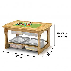 Bamboo Sensory and Construction Bricks Table with Clear Tubs SST02-C