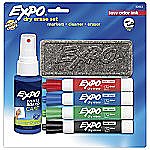EXPO® Low-Odor Dry-Erase Starter Kit With 4 Markers, Chisel-Tip, Assorted Colors 83153C