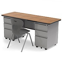 Allied  Mobile Dual Pedestal Teacher Desk with Rectangular  MTDP2467