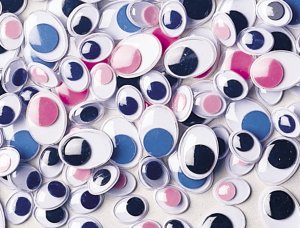 Oval Wiggle Eyes - Multicolour Pack of 100, 3448-01 – Multi (Blue, Pink, Black), 10mm