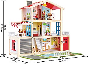 Wooden Doll Family Mansion with Accessories E3405