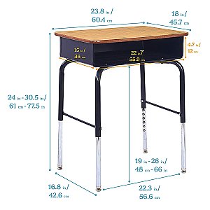 Open Front Student Desk with Metal Book Box  24" x 18" Adjustable Height T785BK