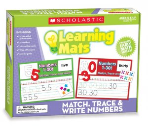 Scholastic Teacher's Friend Match, Trace & Write Numbers Learning Mats, Multiple Colors TF7108