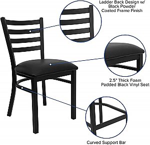 HERCULES Black Ladder Back Metal Restaurant Chair - Black Vinyl Seat