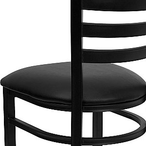 HERCULES Black Ladder Back Metal Restaurant Chair - Black Vinyl Seat