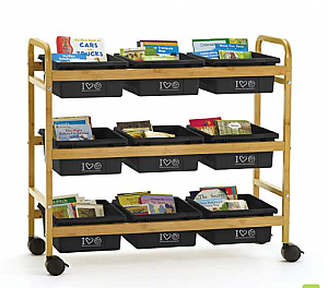 Bamboo Book Browser Cart with 100% Recycled Tubs BB006-9-RCY