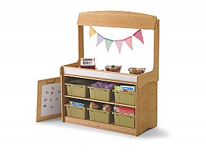 Bamboo Make-Believe Stand with Hideaway Panel (With 2 Shelves & 6 Vibrant Open Tubs) BMB5-S