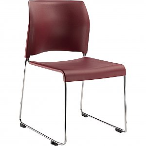 Cafetorium  Stackable Chair With Chrome Frame and Sled Base BURGUNDY 8818-11-18-04