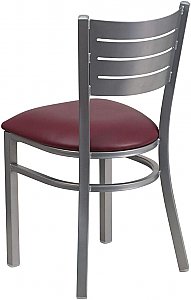 HERCULES Series Silver Slat Back Metal Restaurant Chair - Burgundy Vinyl Seat