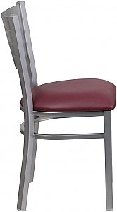 HERCULES Series Silver Slat Back Metal Restaurant Chair - Burgundy Vinyl Seat