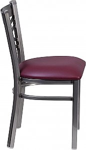 HERCULES Series Clear Coated ''X'' Back Metal Restaurant Chair - Burgundy Vinyl Seat