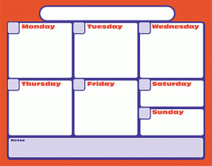 Red Wipe-Off Weekly Calendar Grid [T27103]
