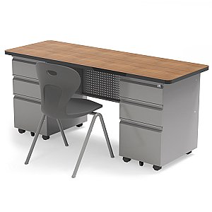 Allied  Mobile Dual Pedestal Teacher Desk with Rectangular  MTDP2467
